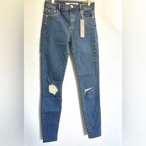 Tractr Diane Mid-Rise Dark Blue Ripped Skinny Jeans Premium Denim Collection